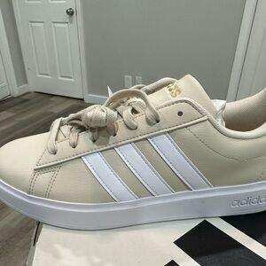 Adidas Beige Sneakers with White Stripes